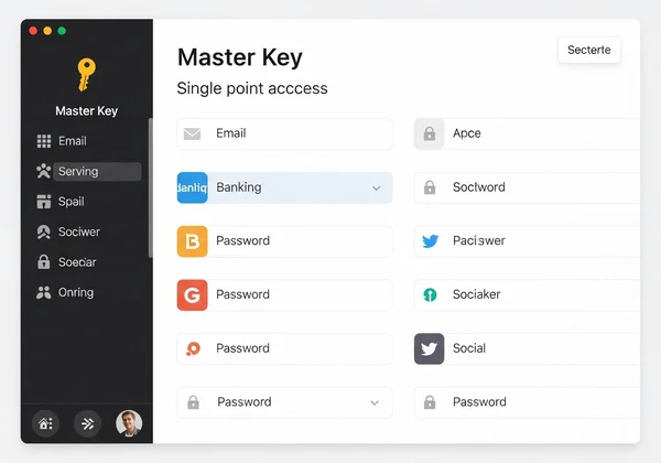Interface ng password manager na nagpapakita ng secure na imbakan ng account
